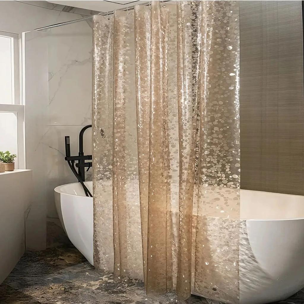 1D Pebble Design Shower Curtain Waterproof PEVA Thick Semi-Transparent Bathroom Partition Door Curtain for Shower Room