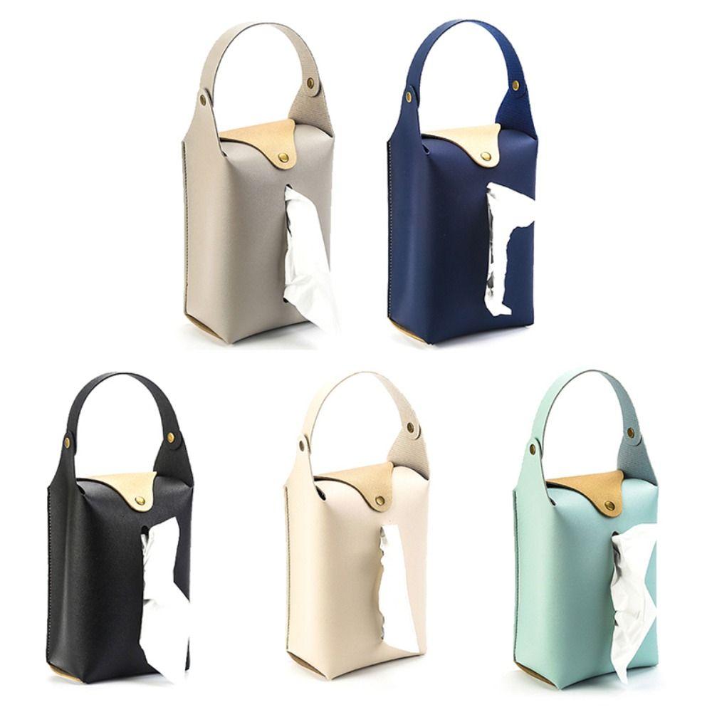 PU Leather Leather Car Headrest Tissue Holder Foldable Car Tissue Box Cover  Vehicle Decoration