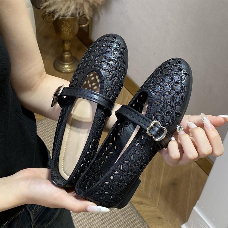 Mode 2025 Mode Stickerei Lochmuster Damen Ballerinas Bequem Weiche Sohlen Mary Janes Bequeme Slipper Lässige Mädchenschuhe