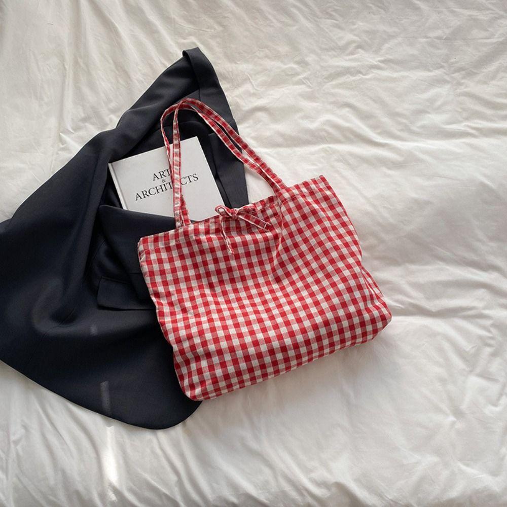 Korean Plaid Shoulder Bag Lightweight Shopping Bag Ins Plaid Tote Bags  Ladies