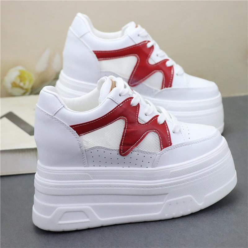 Fashion 12CM Air Mesh Microfiber Leather Autumn Vulcanize Fashion Women Chunky Sneakers Mixed Color Platform Wedge Causal Shoes