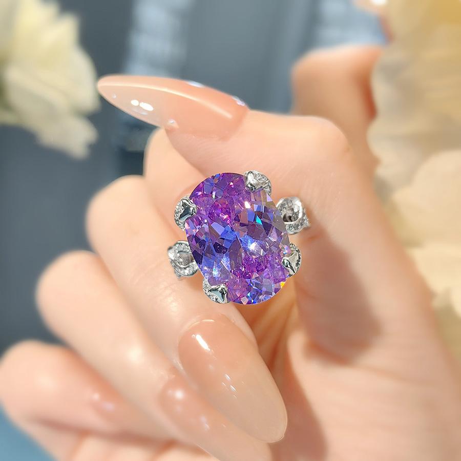 

Full Diamond Heavy Industry China Red And Yellow Diamond Ice Flower Cut Ring Luxury Purple Large Carat Pigeon Egg Bird S Nest Cut Diamond Ring Female Adjustable opening