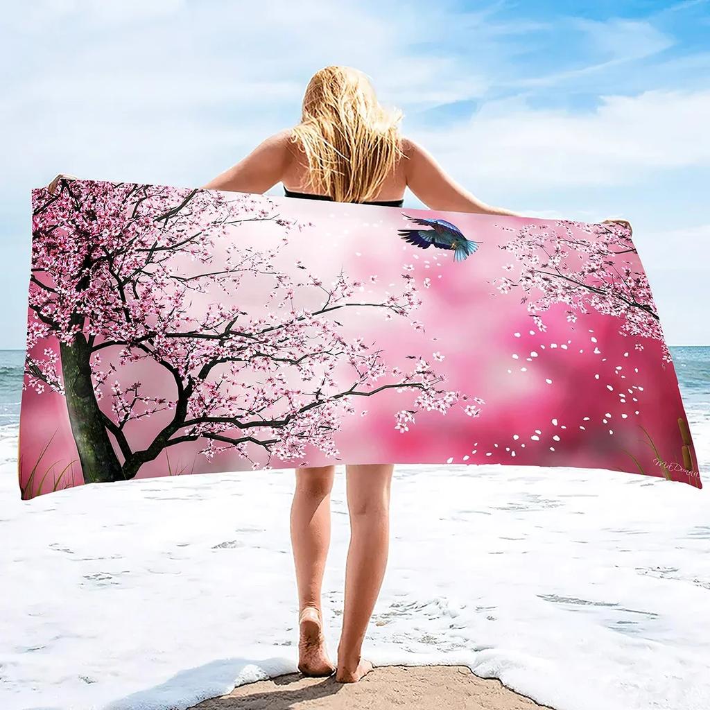 Lightweight Thin Beach Towel Plum Bossom Flower Oversized Microfiber Sand Free Towels Quick Dry Travel Camping Beach Accessories