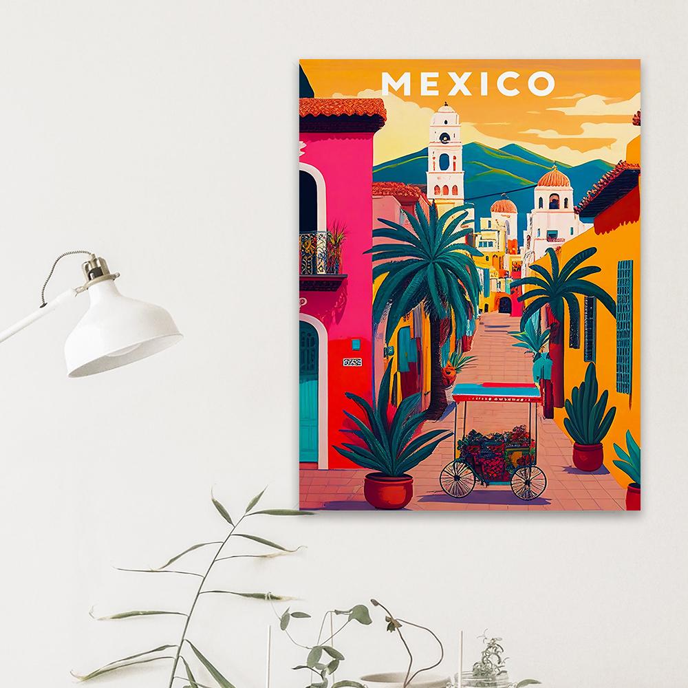 Mexico Illustration Travel Print Poster Colorful Wall Art Mexico Travel Illustration Print South America Canvas Painting Decor