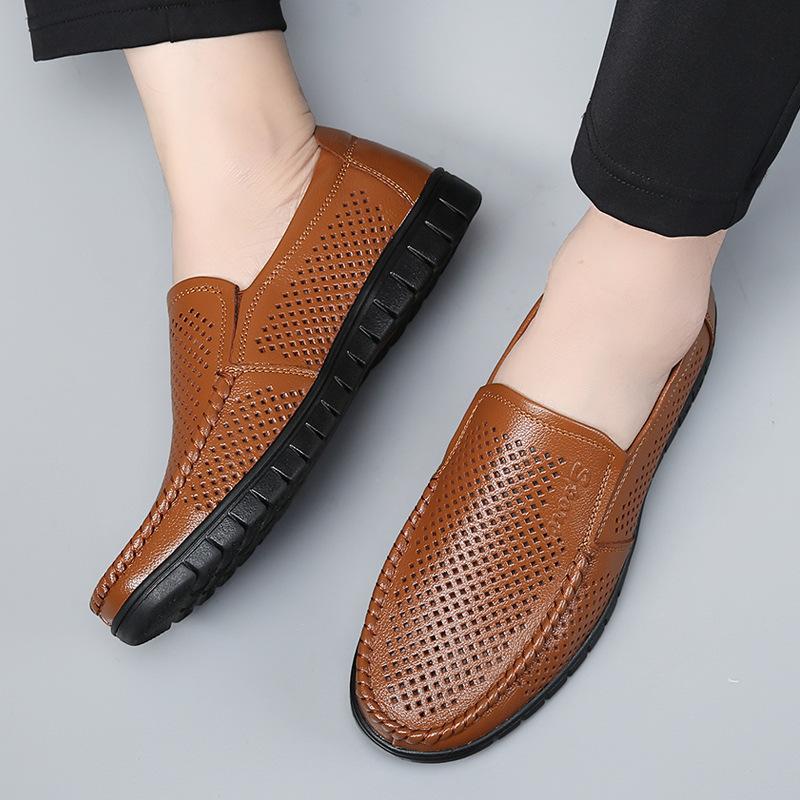 

Летние сандалии мужские из первого слоя коровьей кожи, мягкая подошва, мужская повседневная обувь, полые дышащие отверстия, прохладные кожаные туфли 44