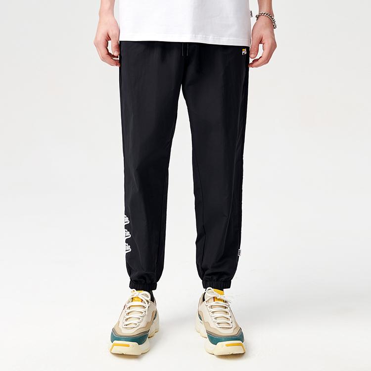 FILA Fusion Loose Fit Sports Printed Woven Tapered Pants Autumn Men pants Deep-Black T11M122805FBK