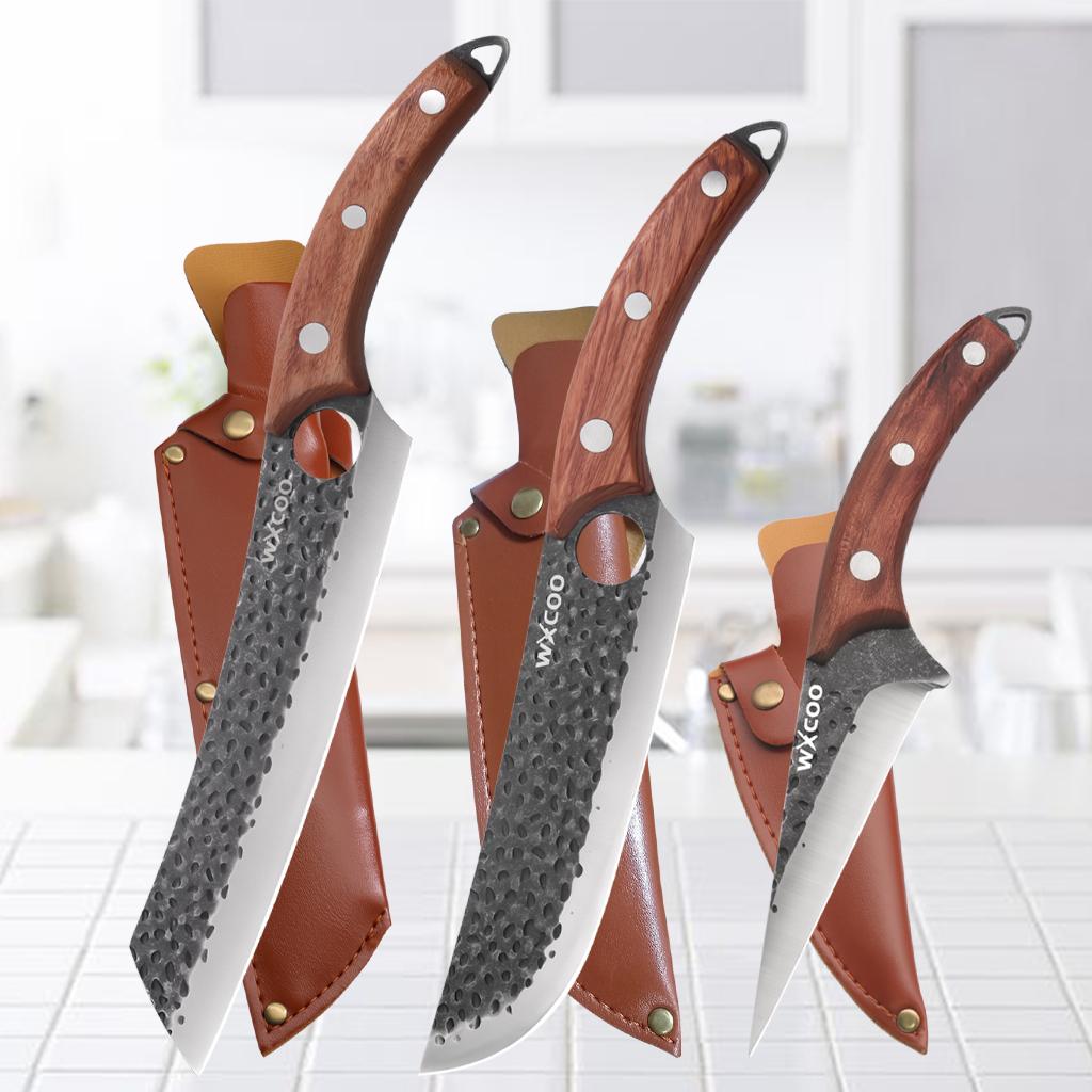 3PCS Stainless Steel Kitchen Japanese Chef Knife Set Vegetable Chopper Fish Knife Utility Knife Boning Knife Multipurpose Knife