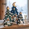 Festive Gingerbread House Decorations 3 Pcs Wooden Christmas Tree Tabletop Sign, 2D Flat Shaped Holiday Tiered Tray Decor Block Farmhouse Centerpiece