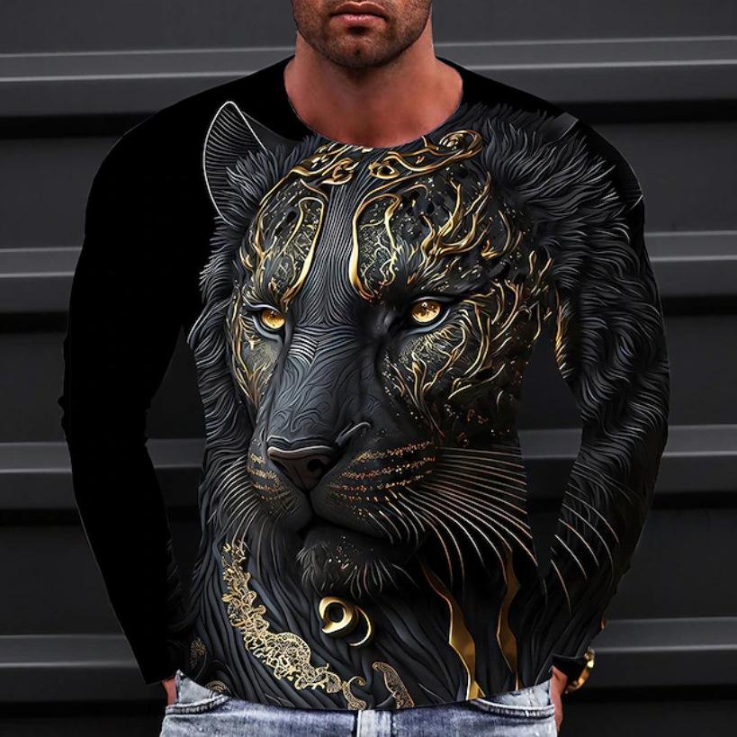 Trendy 3D Wolf Print Long Sleeve T-Shirt, Casual Men's Top
