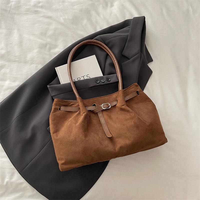 Fashion and casual large-capacity suede tote bag, autumn and winter new commuter high-end shoulder women's bag