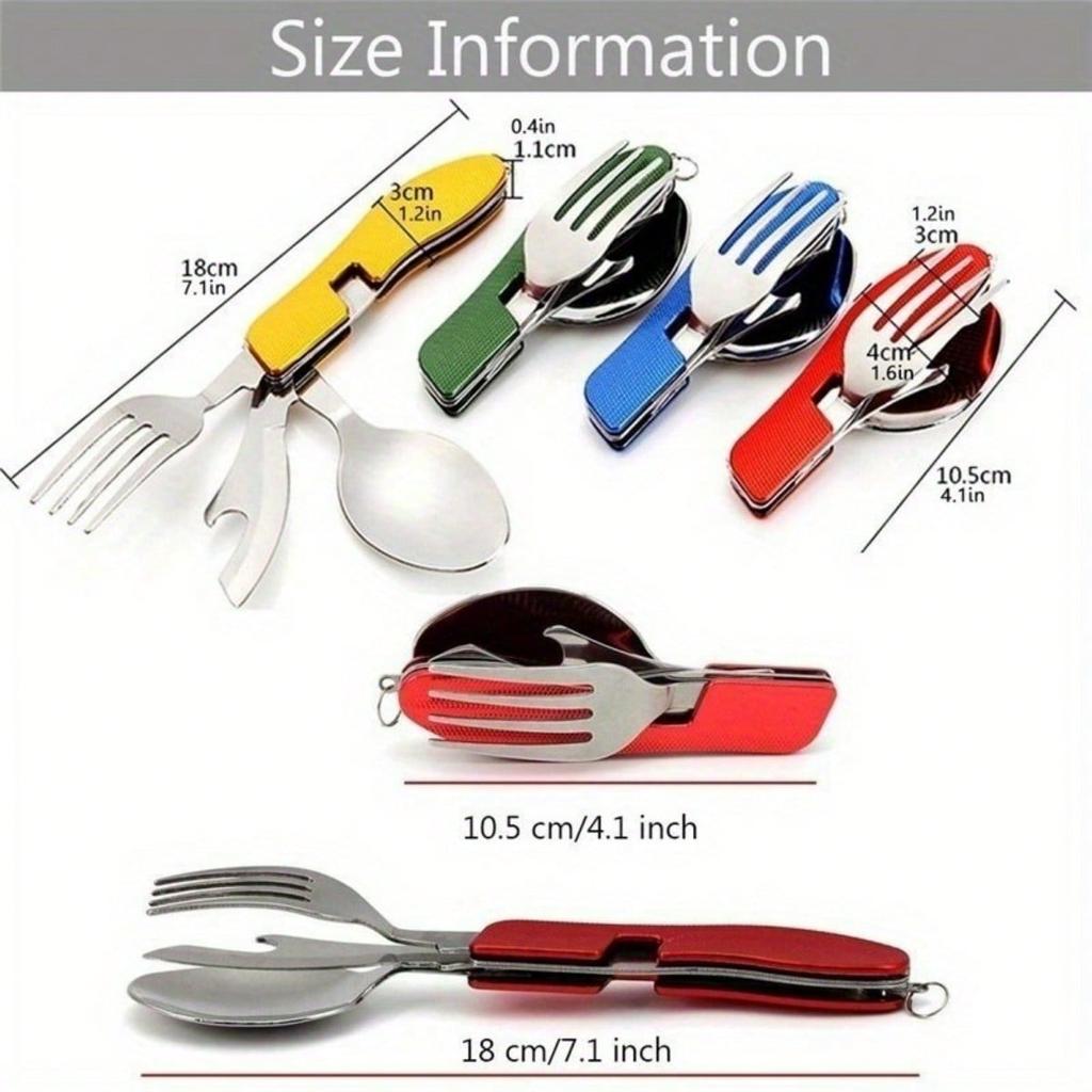 Couverts Multifonction 4 en 1 pour Extérieur Fourchette/Cuillère/Couteau/Ouvre-Bouteille, Kits de Poche Pliants en Acier Inoxydable pour Camping Randonnée Survie Voyage
