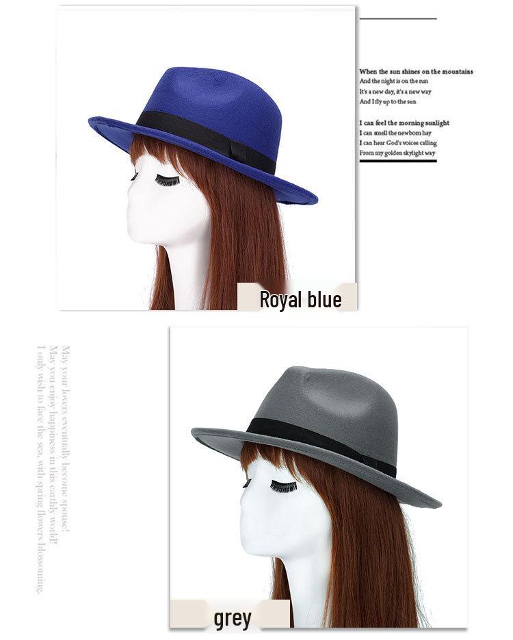 Zhen Yueqi Unisex Korean Style Jazz Fedora Hat, Wool-Blend, Wide Brim, Autumn/Winter.