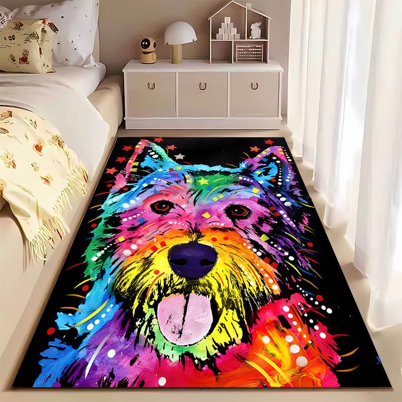 Colorful Dog Art with Stars suitable as a non-slip mat for the living room or bedroom sofa