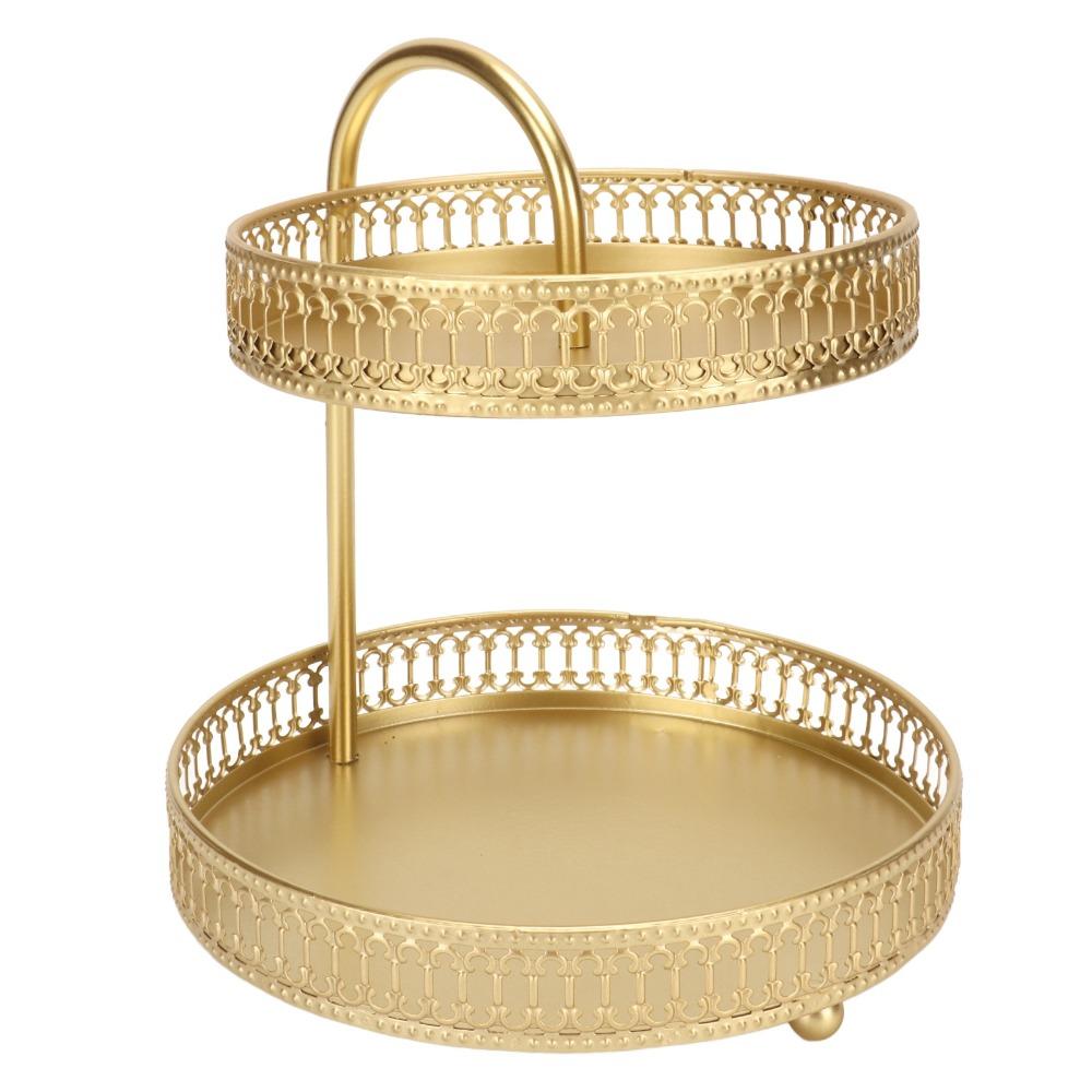 4pcs Gold 2 Tier Fruit Tray Metal 2 Tier Fruit Bowl Fruit Stand Organizer For Party Event