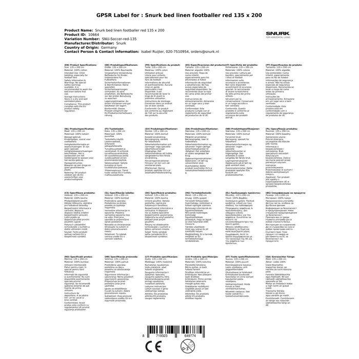 Snurk Parure de lit footballeur rouge 135 x 200