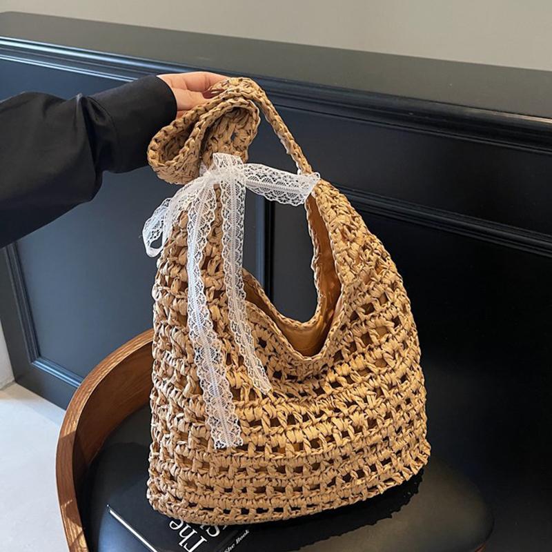 Yogodlns Fashion Crochet Straw Bag for Women Raffia Woven Tote Handbag New Hollow Clutch Beach Bag for Vacation Casual Totes