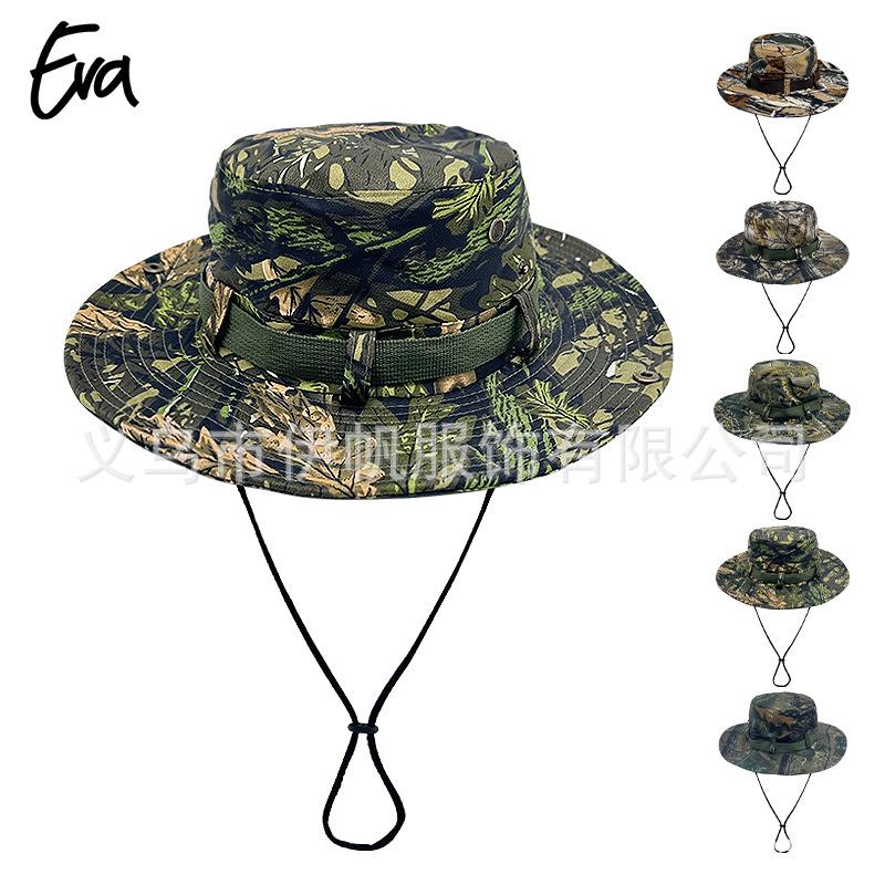 Popular Jungle Camouflage Bucket Hat Men and Women Big Brim Basin Hat Military Hat Round Edge Sun Hat Summer Climbing Hat