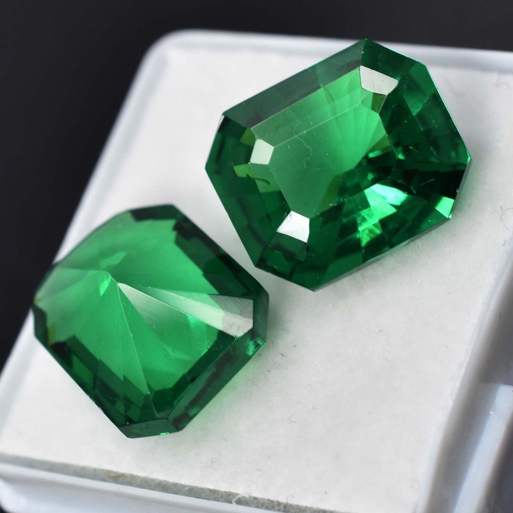 19 Ct Natural GARNET Emerald Shape GREEN Loose Gemstone CERTIFIED Pair