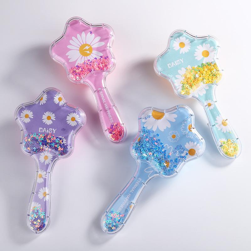 2023 New Cartoon Quicksand Comb with Glitter and Foam Hair Cushion Massage Comb for Cosmetic Styling