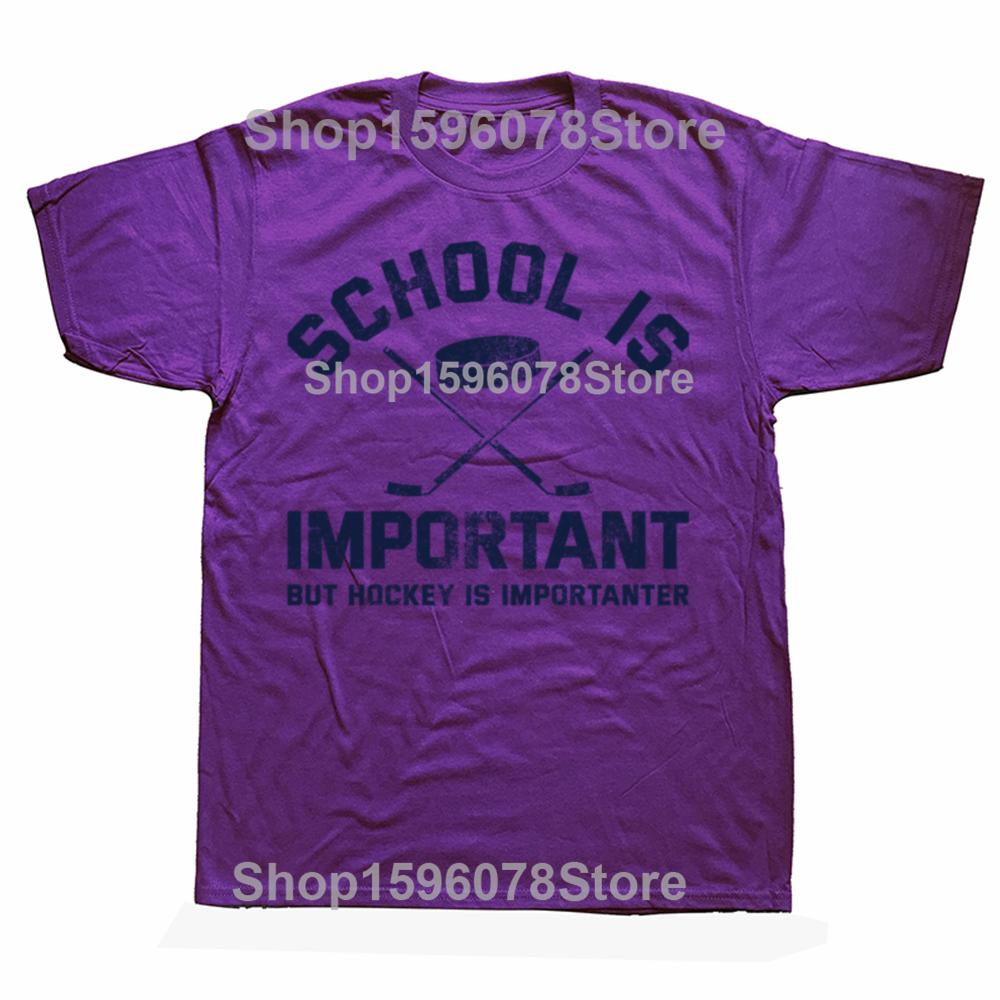 

School is Important But Hockey is Importanter Tshirt Funny Sports Tee Tops Round Neck ShortSleeve Tshirt Casual Basic Tshirts 4XL