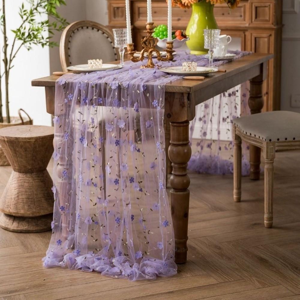 French Style Tulle Table Runner Romantic Table Flag Table Cover Floral Tablecloth Wedding Party