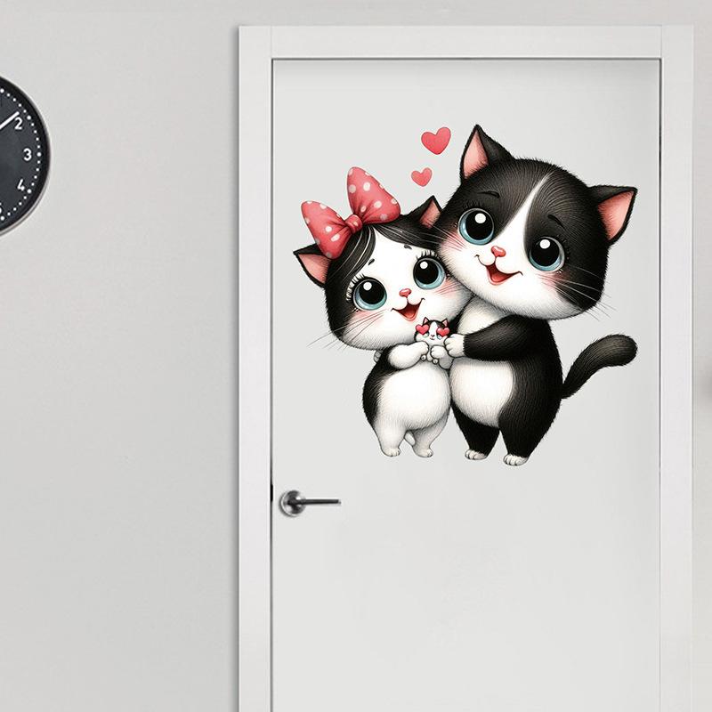 Couple Cat Wall Sticker Living Room Corner Decoration Refrigerator Door Adhesive Vinyl Art Home Decor Removable Peel and Stick