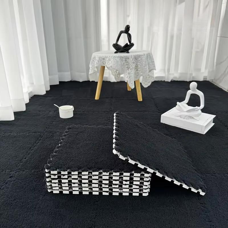 15Pcs Interlocking Fluffy Tiles with Border Square Rug Plush Puzzle Foam Floor Mat for Kids Thick Bedroom Floor Decoration