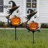 Retro Style Yard Sign Halloween Garden Stake, Metal Witch Pumpkin Rust-Proof Outdoor Stakes Decoration for Lawn Patio Porch Pathway, Gift Gardener