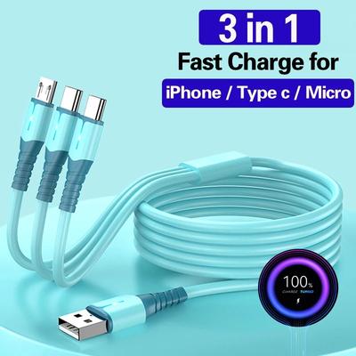 3 In 1 66W Fast Charging Cable 3A Type C Cable Micro USB for iPhone Charging Cable for Samsung Xiaomi Phone Charge USB Data Cord