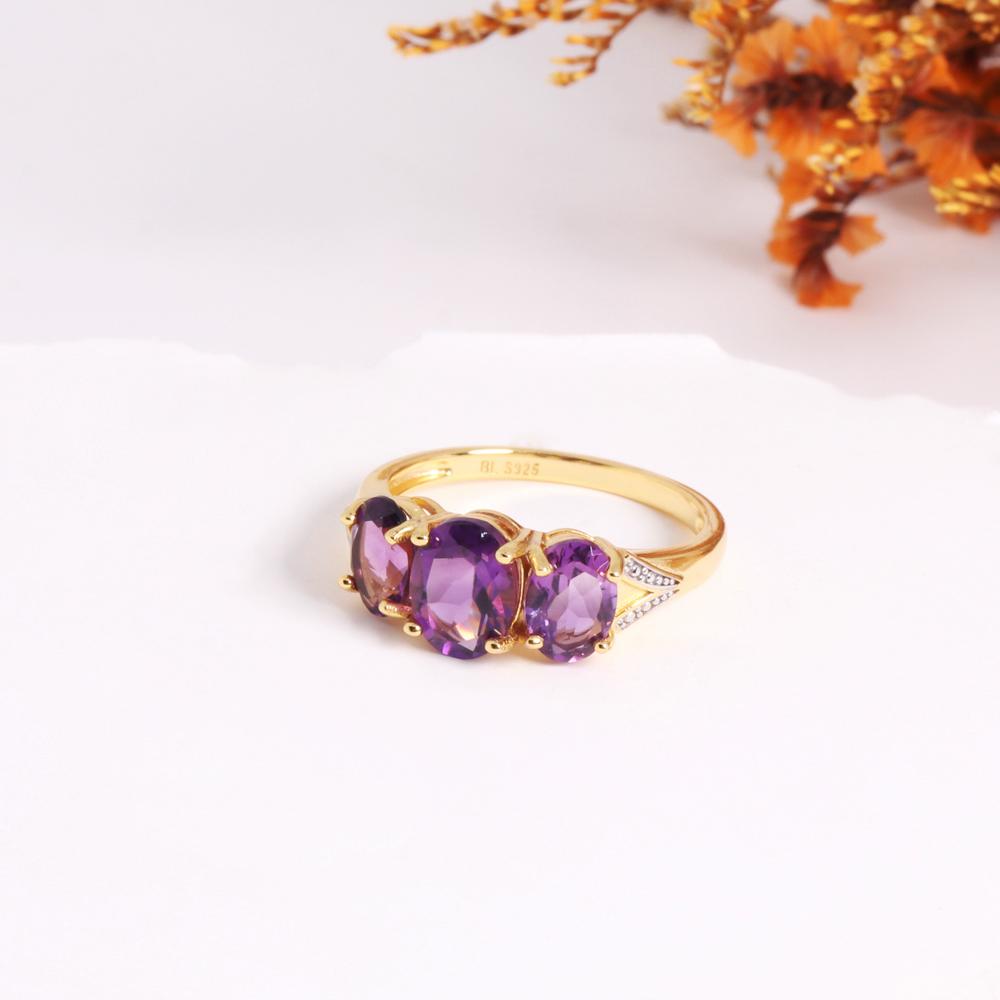 925 Sterling Silver Natural African Amethyst Ring Earrings Pendant Necklace Set Fashion Women's Birthday Exquisite Gift