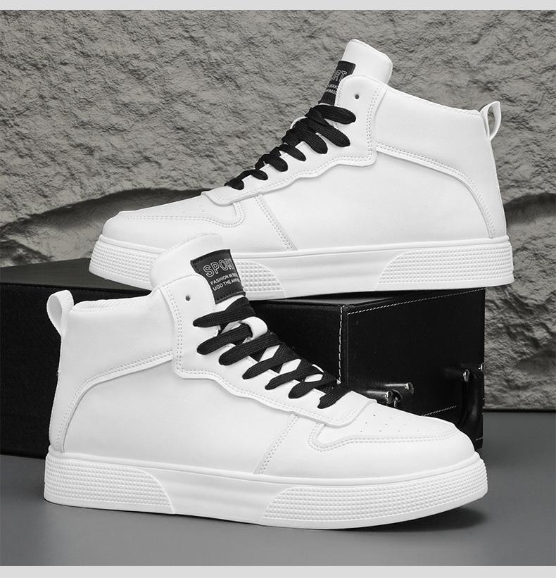 Men's High-top Sneakers High Quality Leather Casual Shoes Fashion High-top Skateboard Shoes Men Vulcanized Shoes Tenis Masculino