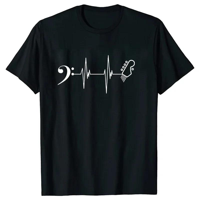 5 String Bass Guitar Clef Heartbeat Graphic Tee Men Novelty Funny Shirt Hip Hop Tshirt Streetwear Harajuku Shirt Men Shirt Homme
