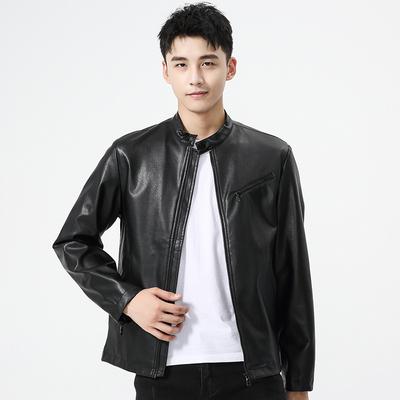 Spring and Autumn Leather Jacket Men's New Stand Collar Motorcycle Suit Casual Simple Fashion Leather Jacket Men's Jacket Men