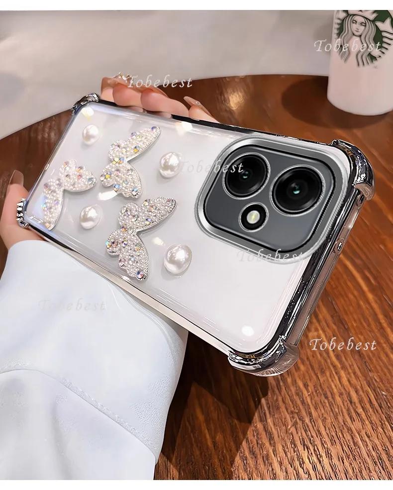 3D Perleťový Motýl Nárazuvzdorný Pokovený Silikonový Kryt pro Huawei Honor 400 300 Ultra 200 100 90 Lite 80 70 60 Pro globální Kryt