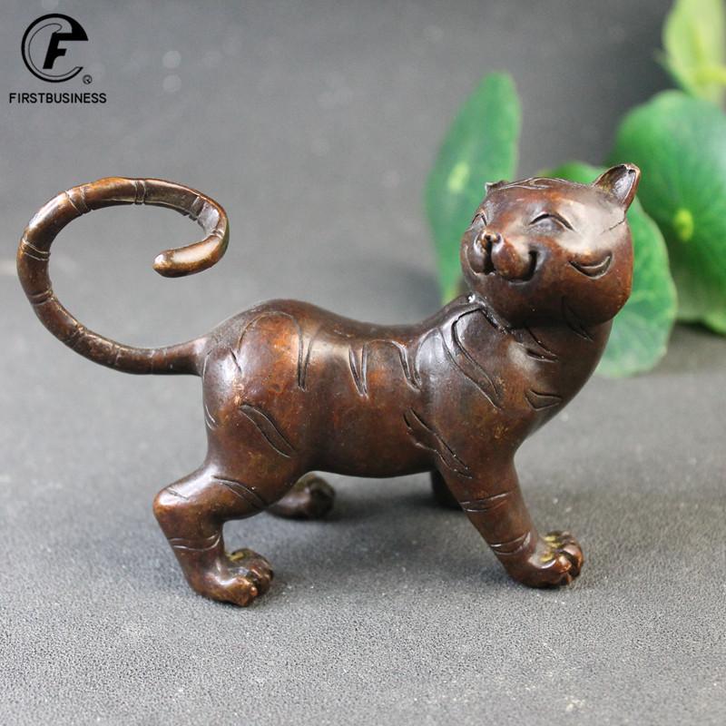 Antique Copper cat King Statue Lucky Desk Ornaments Animal Figurines BIG Tea Pets Home Feng Shui Decoration Accessories