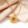 Retro Style Tiger'S Eye Stone Flower Pendant Necklace Female, Stainless Steel Twist Chain Necklace 2669