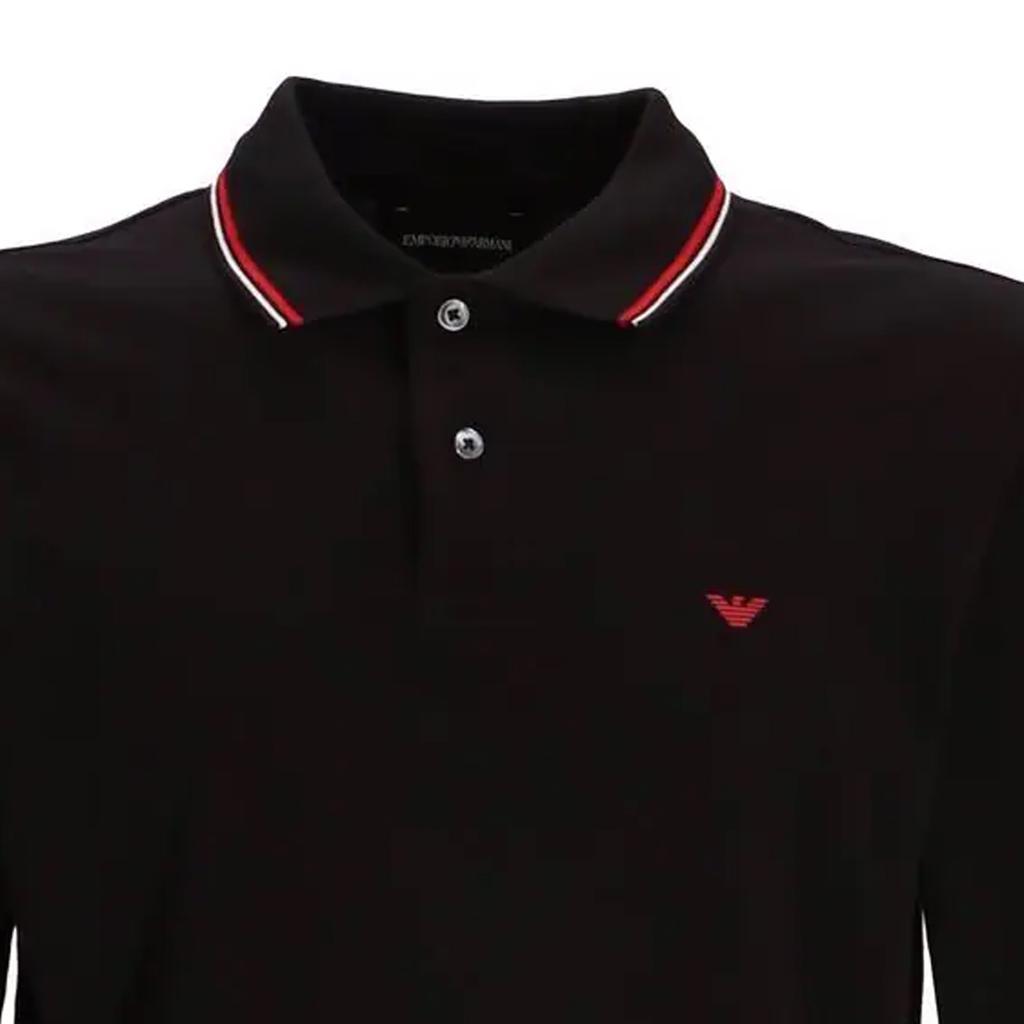 Emporio Armani Logo Embroidered Button Straight Long Sleeve Polo Shirt Men Tops Black 8N1FB51JPTZ0999_NG