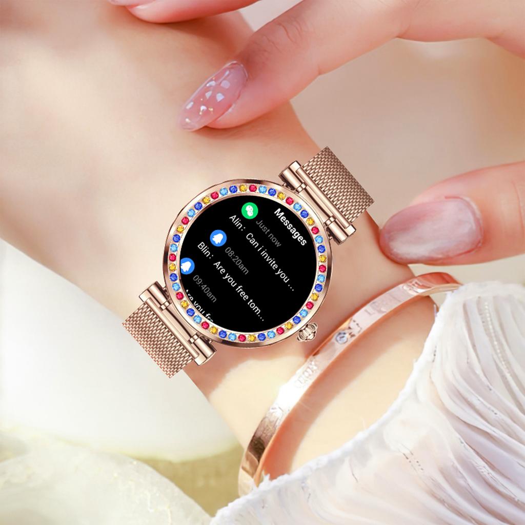 CF30 1.27-inch Steel Strap Women Waterproof Smart Watch Diamond Decor Health Monitoring Fitness Tracker Smart Bracelet