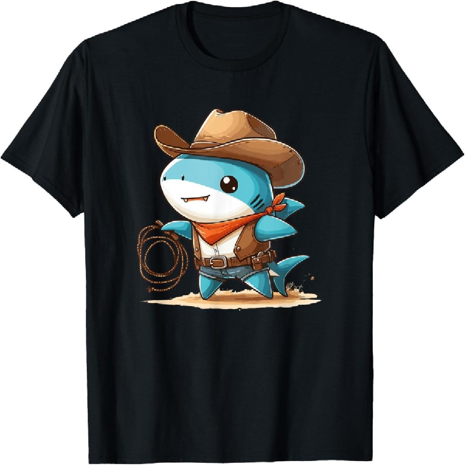 

Western Rodeo Cowboy Hat Shark Texas Animals T-Shirt(1) XXXXXL