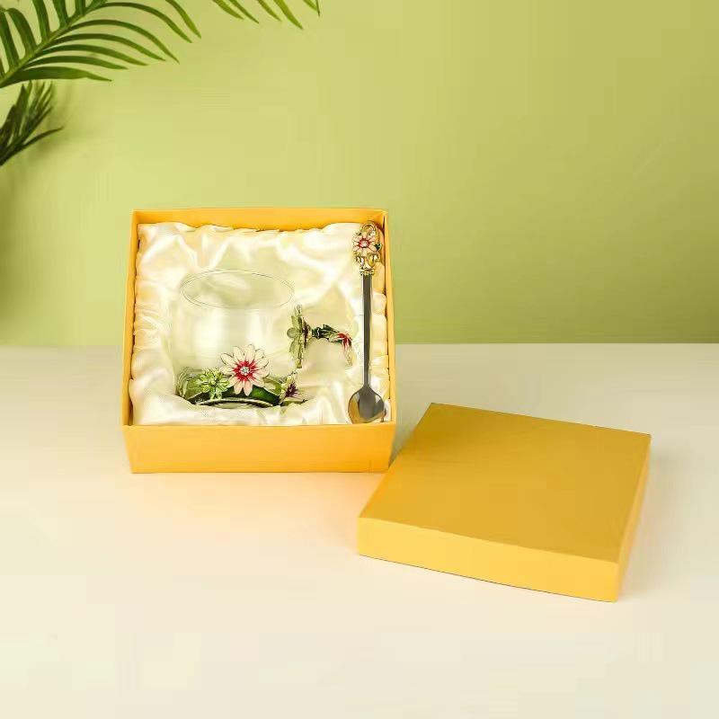 Chrysanthemum Enamel Glass Tea Cup - Lead-Free Crystal Coffee Cup Gift