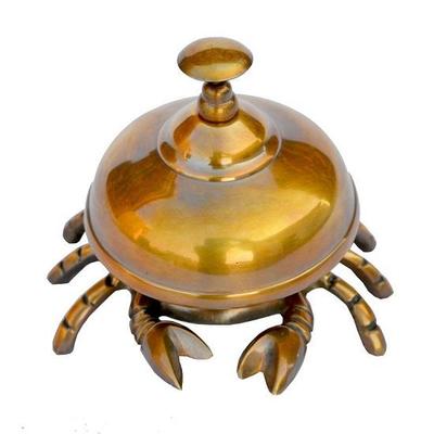 Old Antique Solid Brass Crab Front Desk Retail Counter Store Bell Call Ringer Hotel Counter Bell