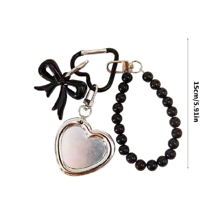 Portachiavi Specchio a Forma di Cuore Pratico Design con Ciondolo Fiocco Portachiavi Accessorio in Lega per Borse Strumento di Bellezza