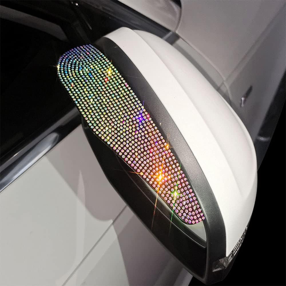 Car Rear View Mirror Rain Eyebrows, 2PCS Bling Crystal Rear View Mirror Rain Visor Shade Blocker Cover Car Side Mirror Accessories (Silver)
