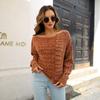 QICED Women's Fashion Casual Solid Color Print Autumn Winter Long Sleeve One Shoulder Loose Sweaters