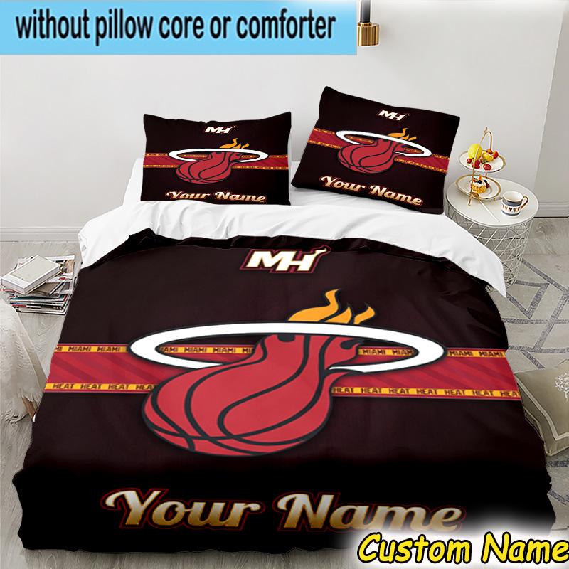 3pcs Custom Name Heat Miami Team Spirit Bedding Set Includes 1 Duvet Cover & 2 Pillowcases for All Seasons Dormitory Home Decor Christmas gifts