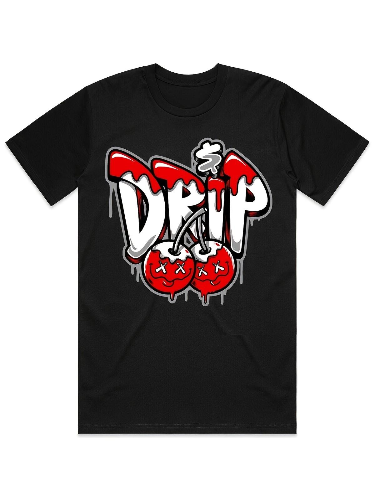 Men s Money Drop Pattern T-Shirt Black T-Shirt with Bold Graffiti Design S разноцветный