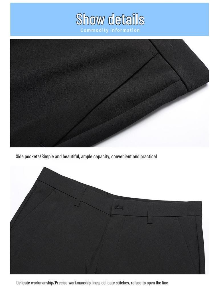 Romon Men's Ice Silk Elastic Summer Pants - Middle-aged Casual Loose Straight Leg Design