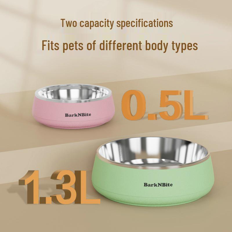 Non-Slip 304 Stainless Steel Pet Food & Water Bowl - Protects Cervical Spine, Large Diameter, Ideal for Dogs and Cats.