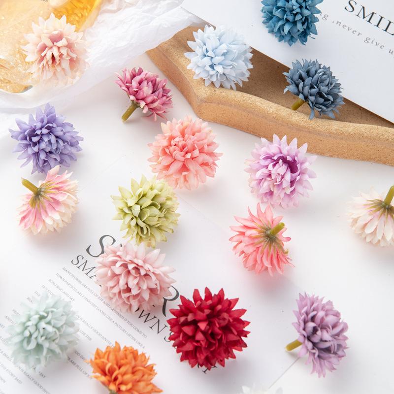 10PCS Artificial Chrysanthemum Pompom Flowers Realistic Faux Silk Floral Bouquet for DIY Hair Clips Shoes and Straw Hat Decor