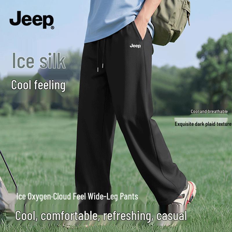 JEEP Men s Ice Silk Quick-Dry Plaid Wide-Leg Casual Pants 2XL